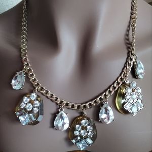 Statement Necklace - Rhinestones & Yellow Resin Elegance (Preowned) 🌞✨